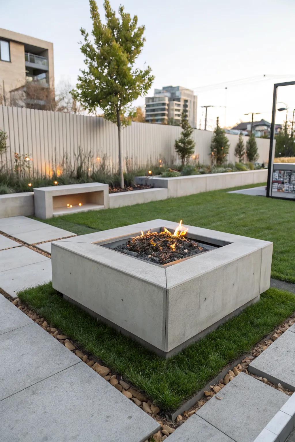 Industrial chic with a concrete fire pit.