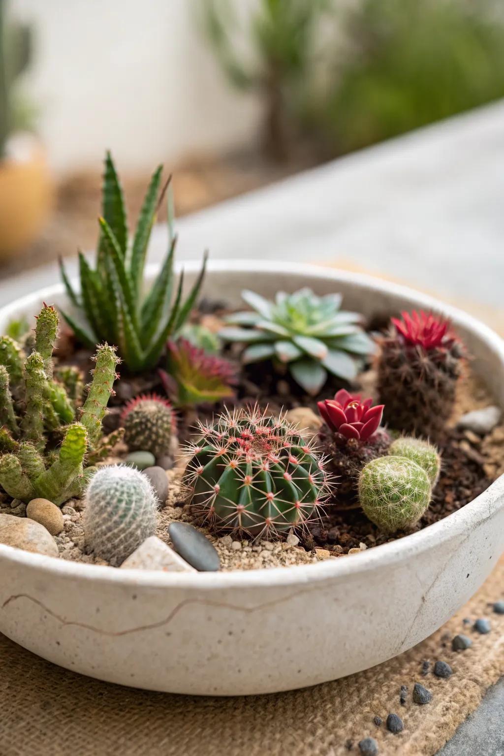 A desert landscape created in a shallow bowl.