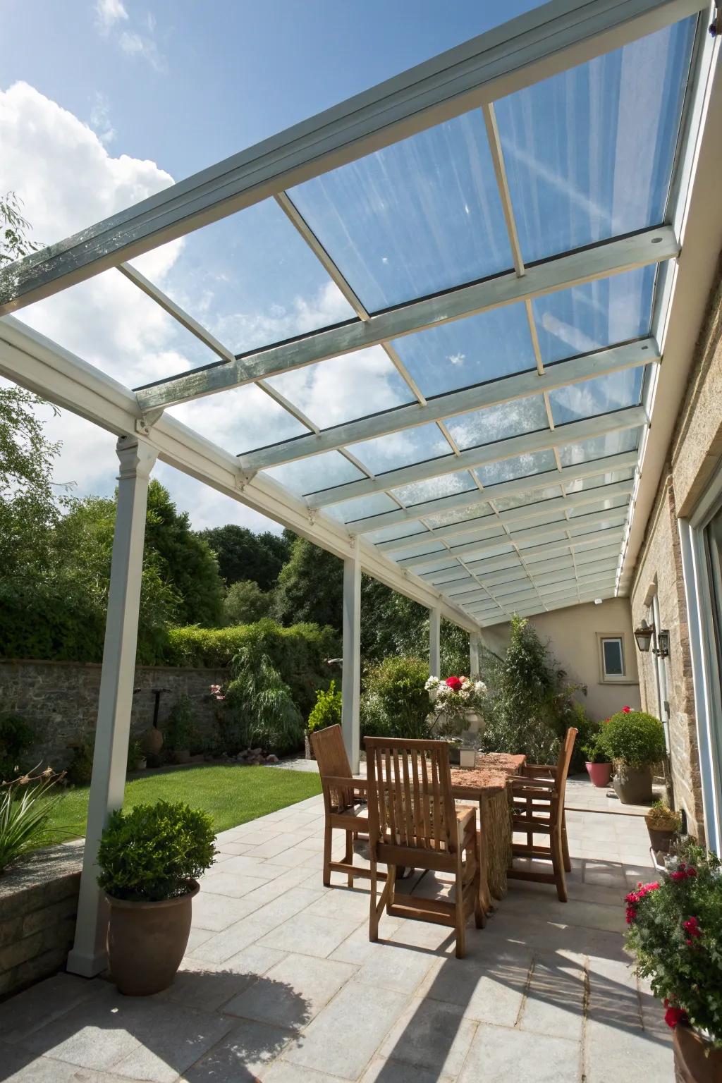 A glass panel canopy that brightens and protects.