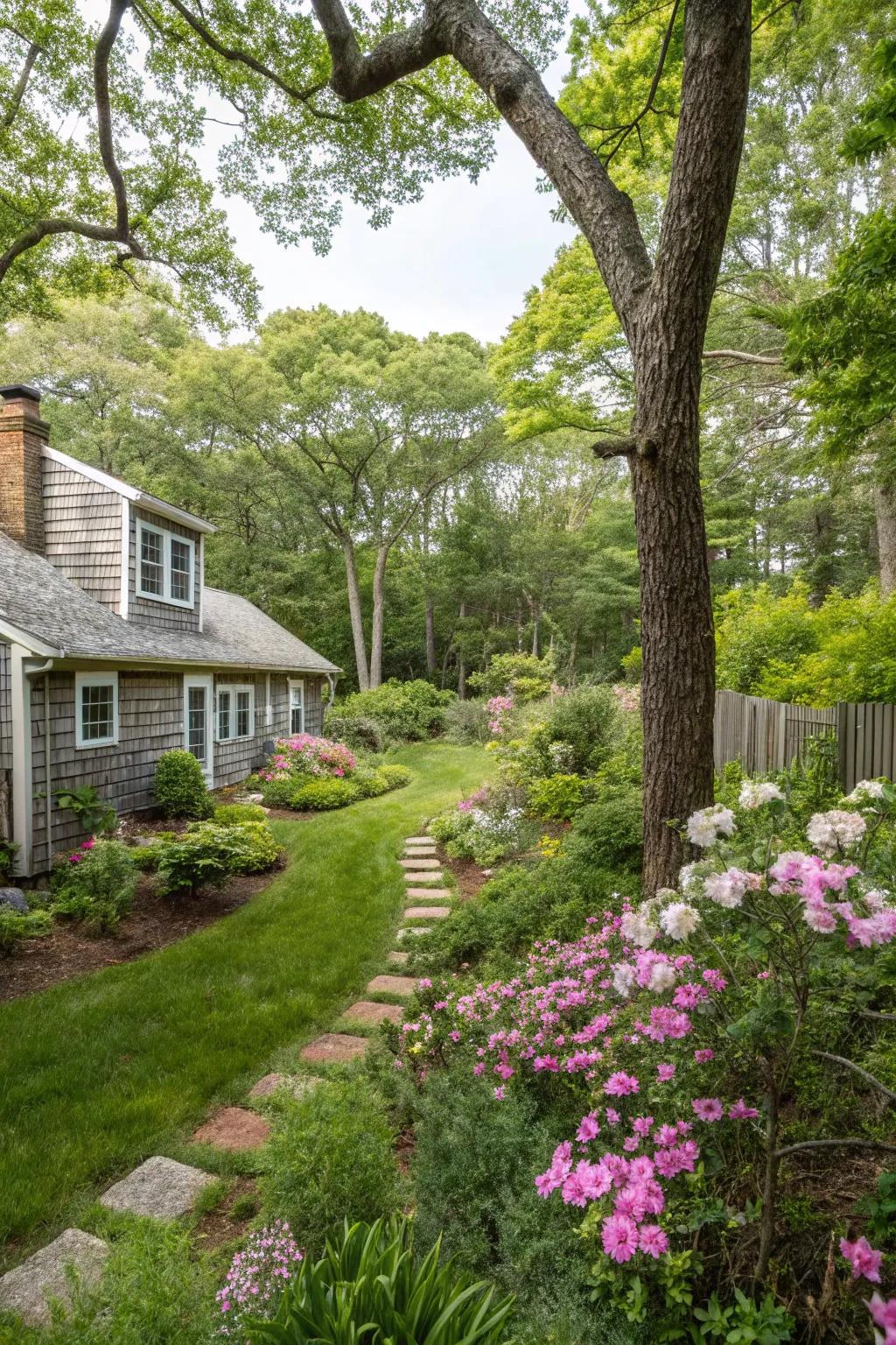 A backyard that naturally integrates with its surroundings for ultimate peace.