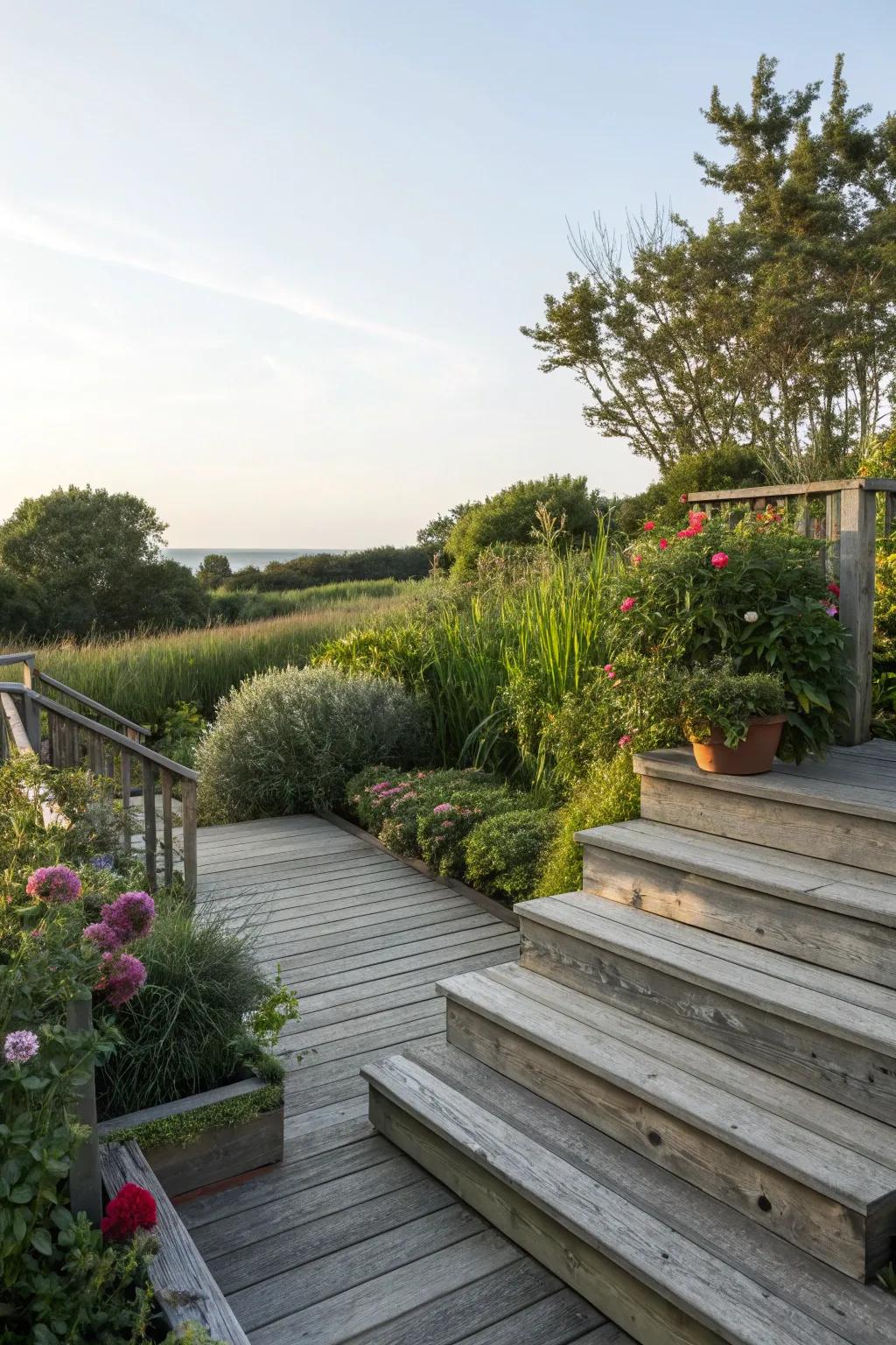 Steps ensure easy access and add a dynamic element to this deck