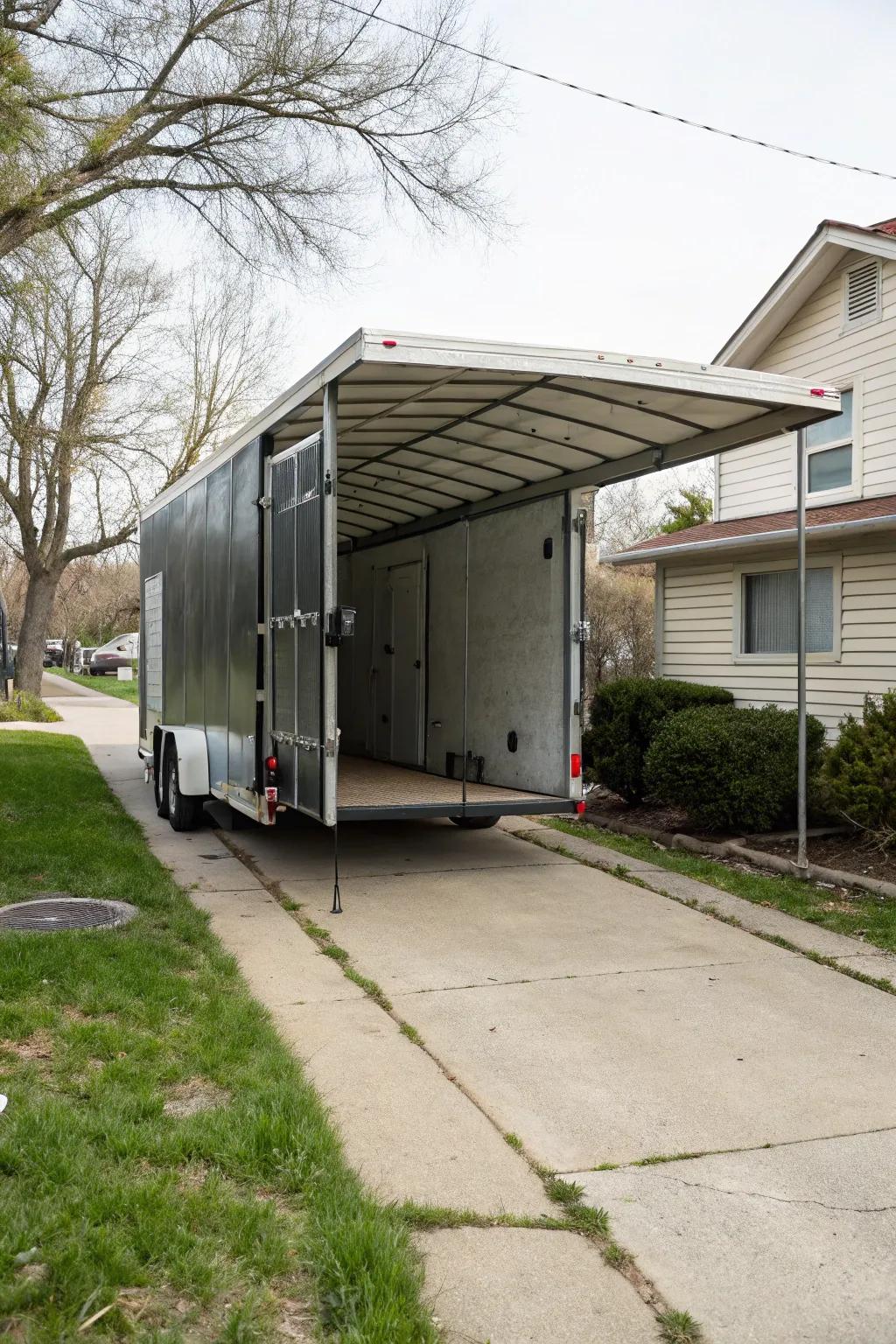 Keep dry and comfortable with a hinged awning at the rear of your trailer.