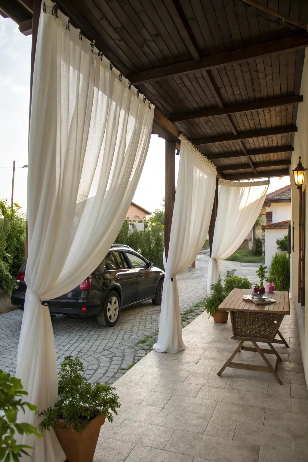 Create a private retreat with outdoor curtains.