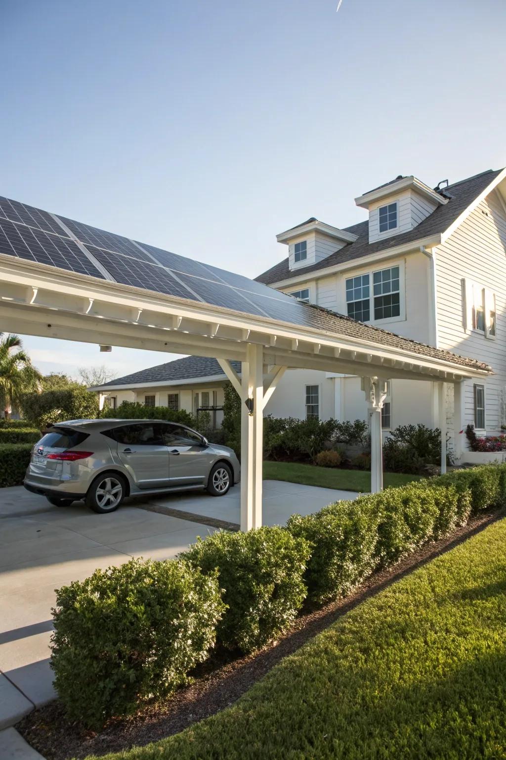 Solar panels on carports offer both shade and renewable energy.