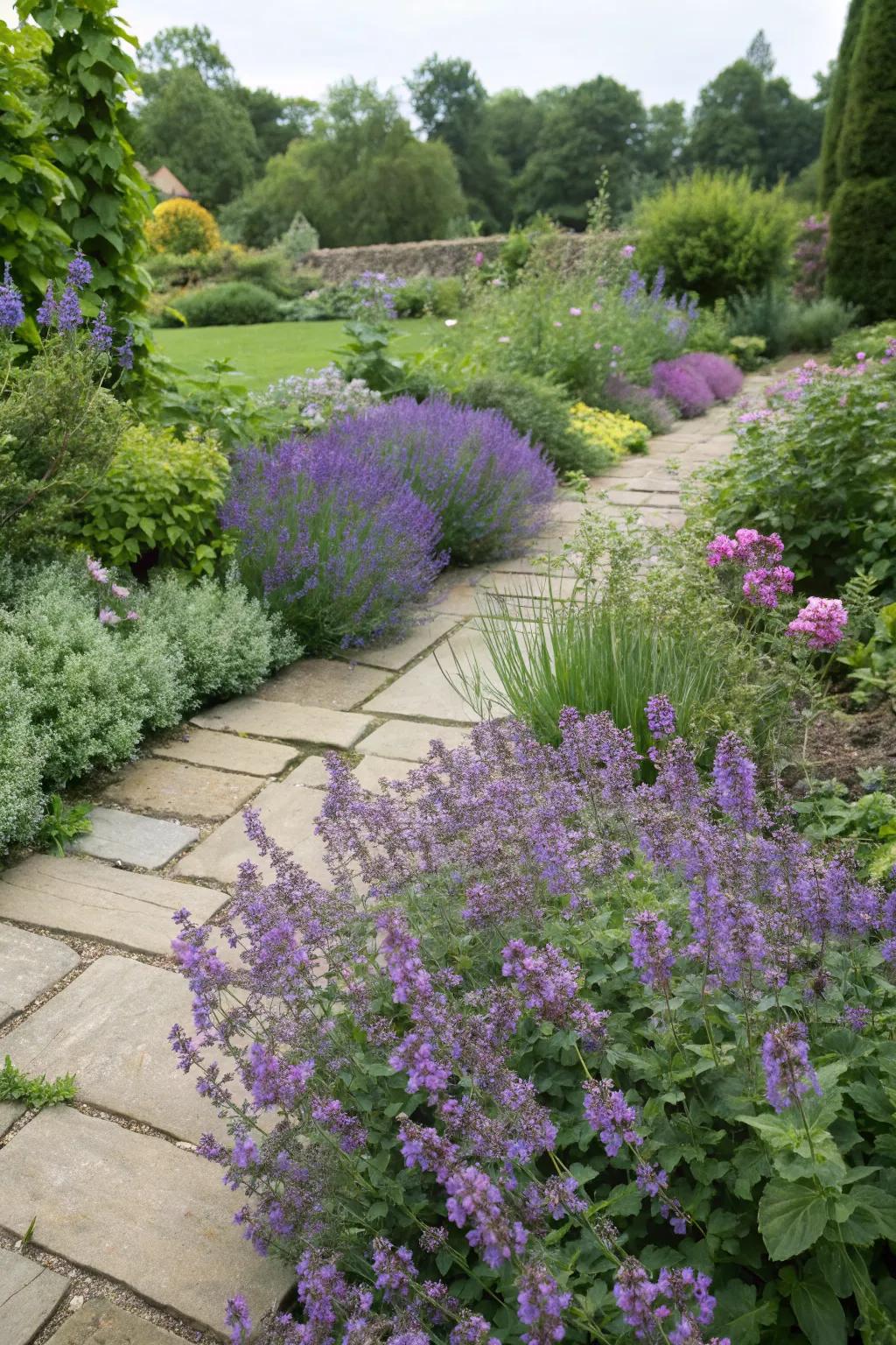 Catmint creating harmony in a cohesive garden design.