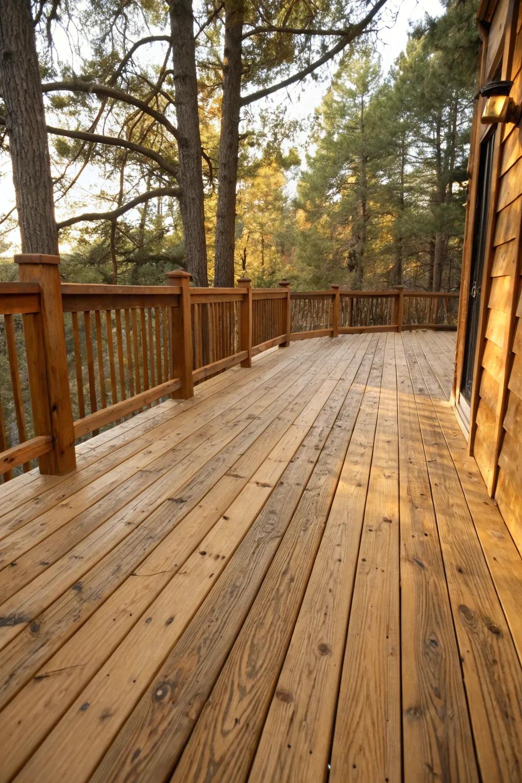 A rustic cedar deck that highlights the beauty of natural wood.