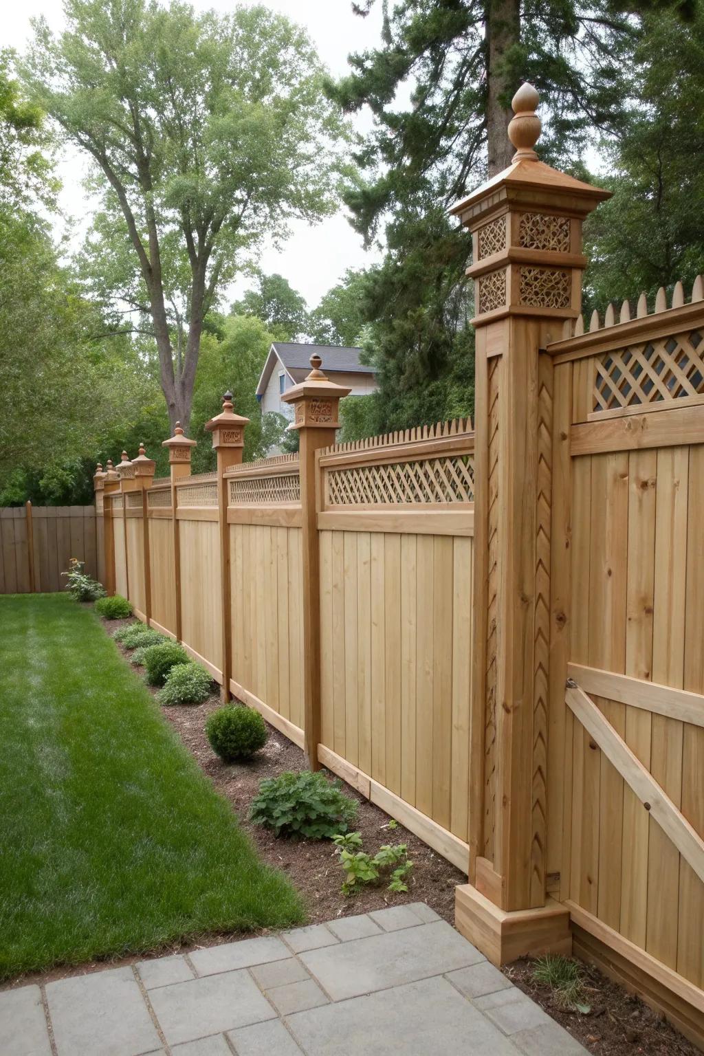 Stylish framing and posts add character to cedar fences.