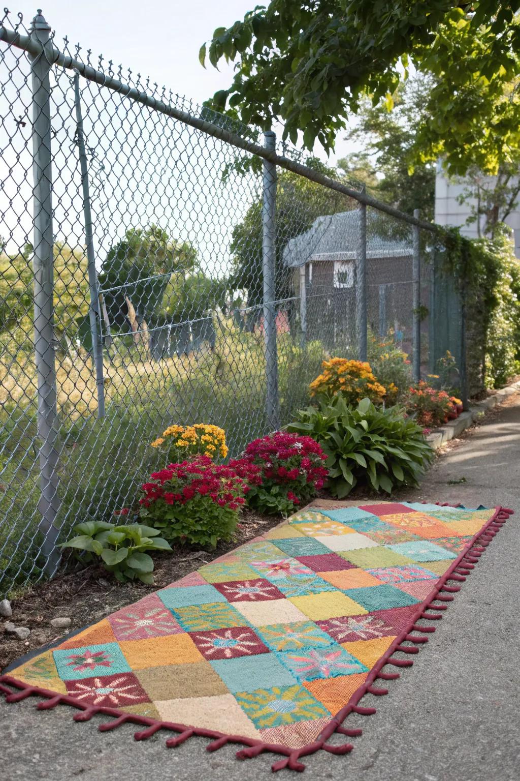 An outdoor carpet can transform your fence into an artistic statement.