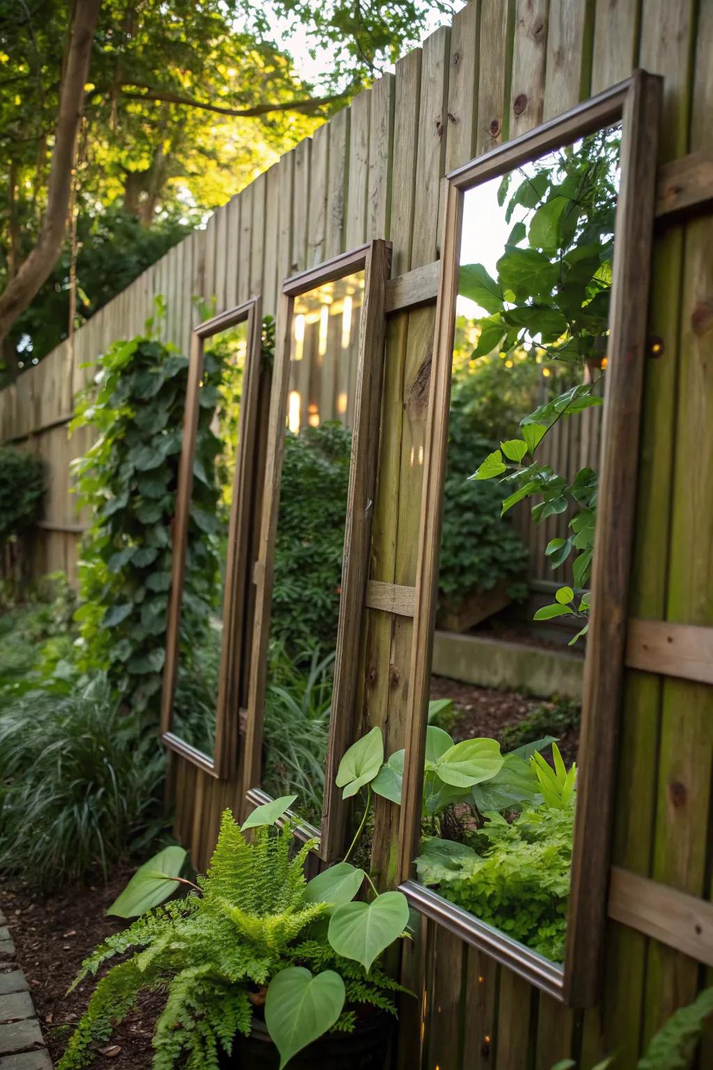 Mirrors expand and brighten garden spaces.