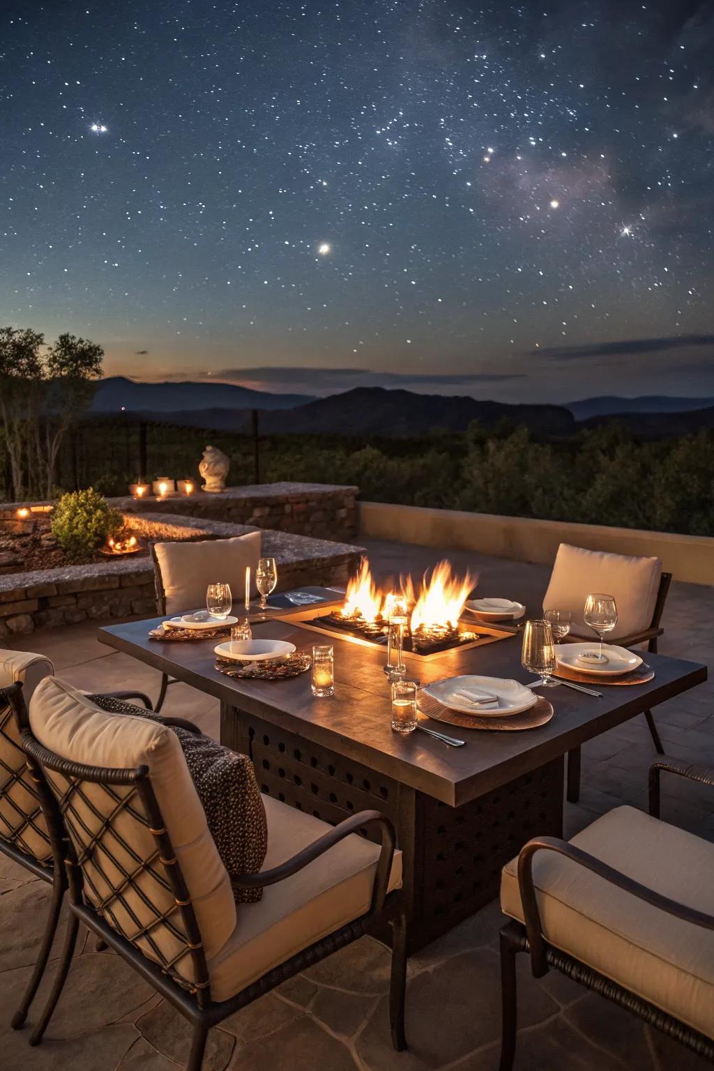 A luxurious fire pit table perfect for outdoor dining