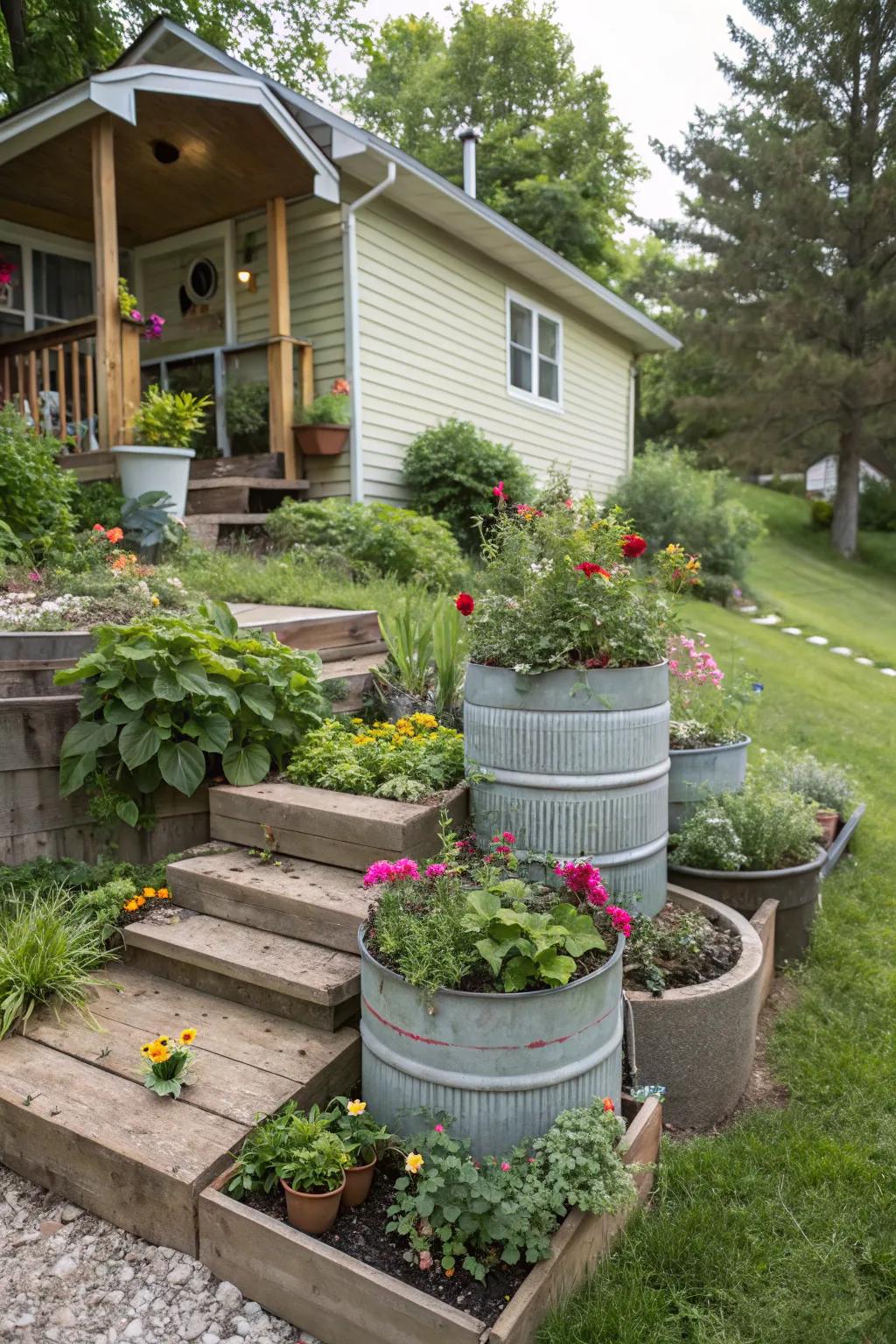 Upcycled containers add personality and save money in your garden.