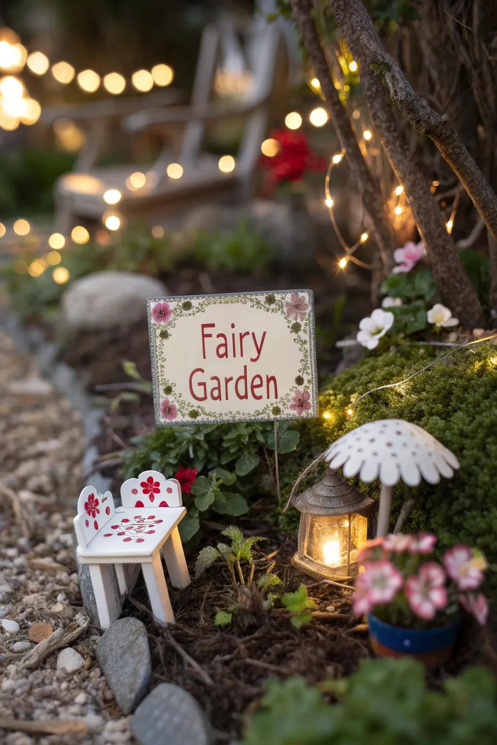 Holiday signs personalize your fairy garden with festive messages.
