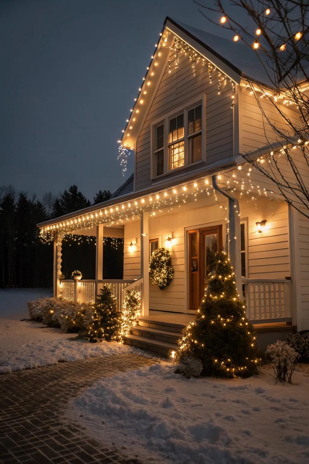 Minimalist magic with warm white lights creating a chic, cozy look.