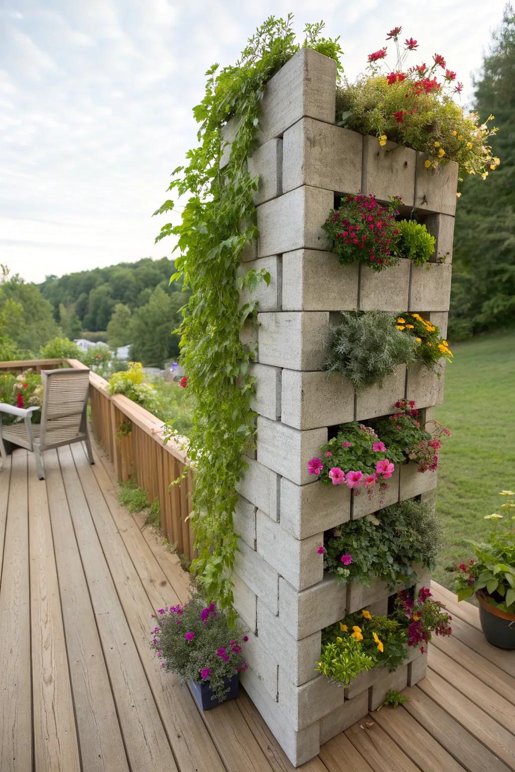 A vertical garden turns cinder blocks into a lush living wall.