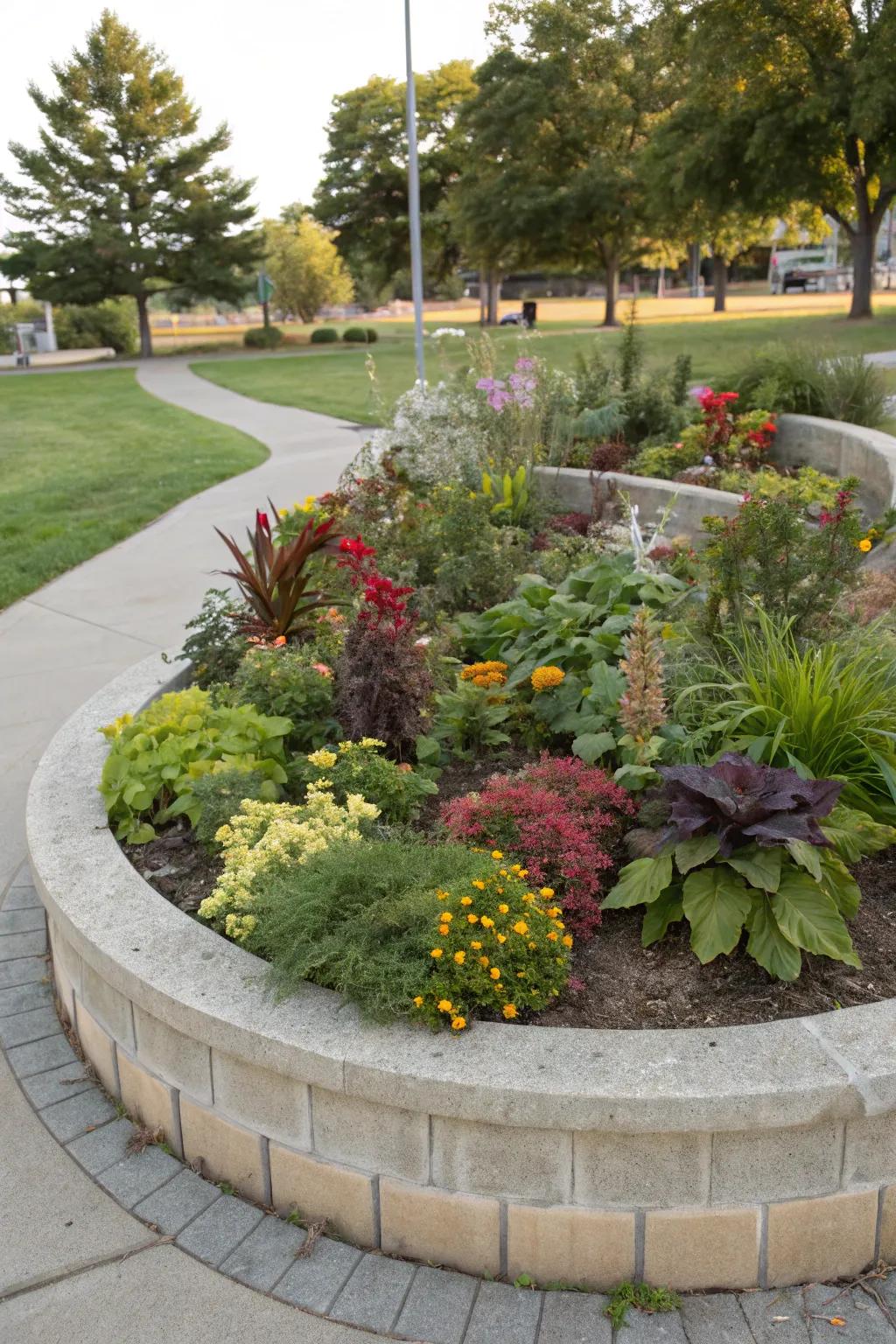 A raised garden bed providing both beauty and function.