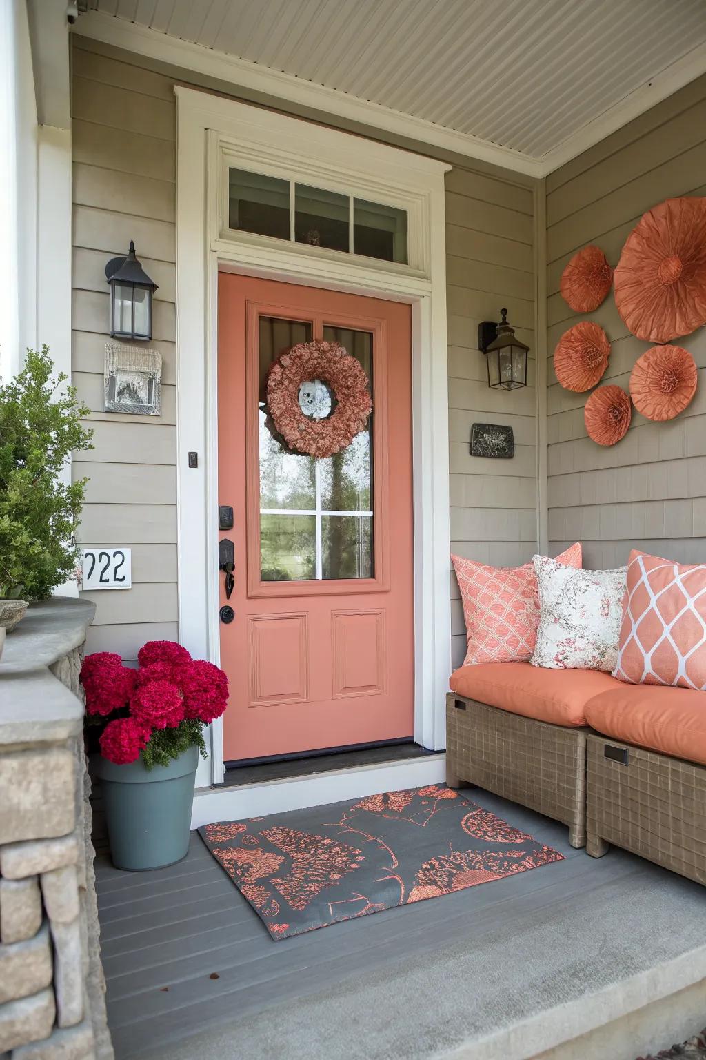Coral accents provide a warm, sunny vibe to coastal decor.