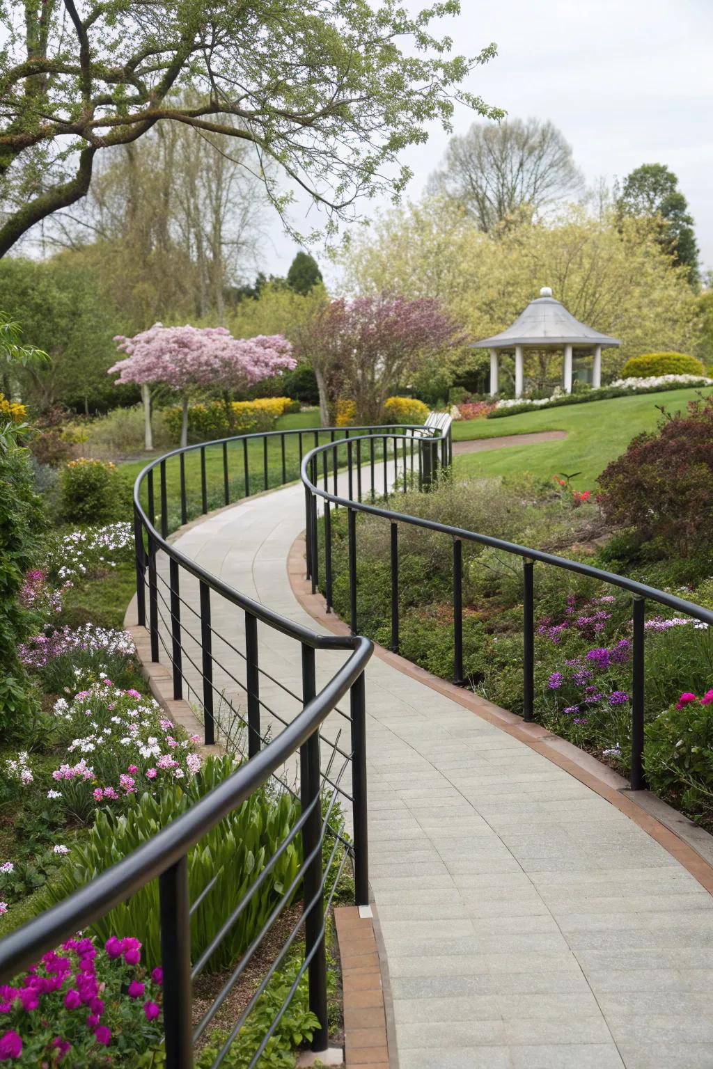 A secure and stylish composite walkway featuring elegant railings.