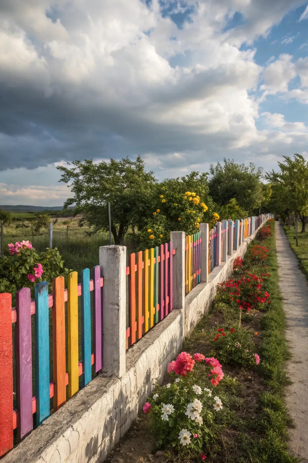 Vibrant colors bring this concrete fence to life.