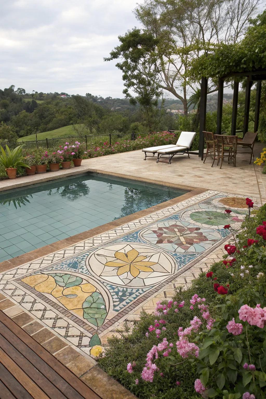 Mosaic designs add a unique artistic touch.