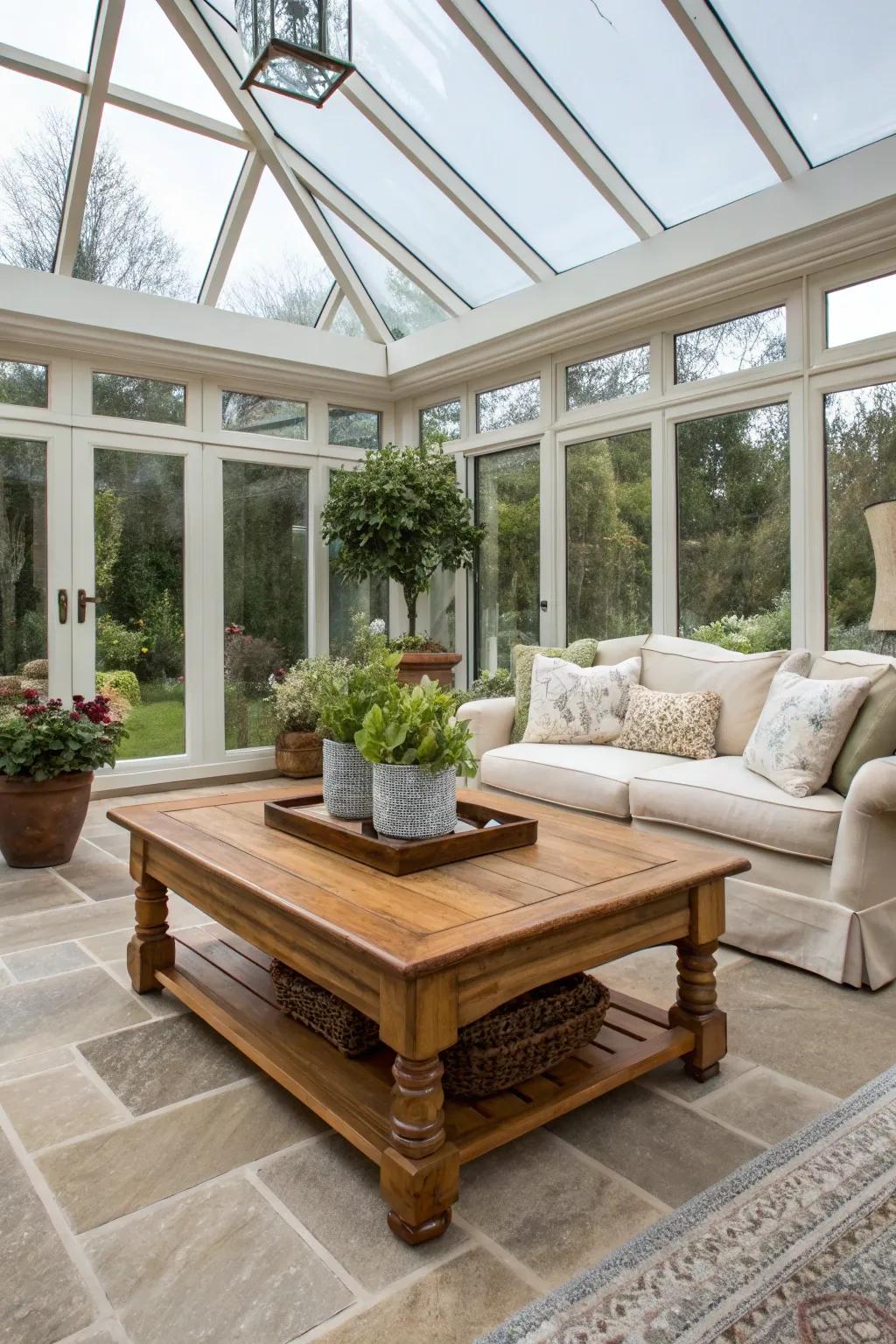 Natural wood elements adding a rustic touch to the space.