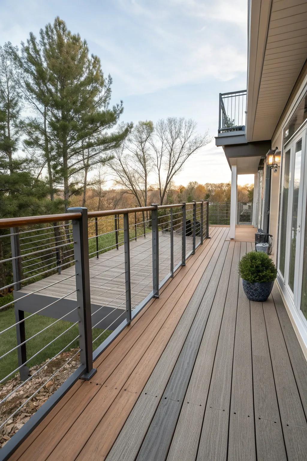 Mixing materials creates a distinctive contemporary deck design.