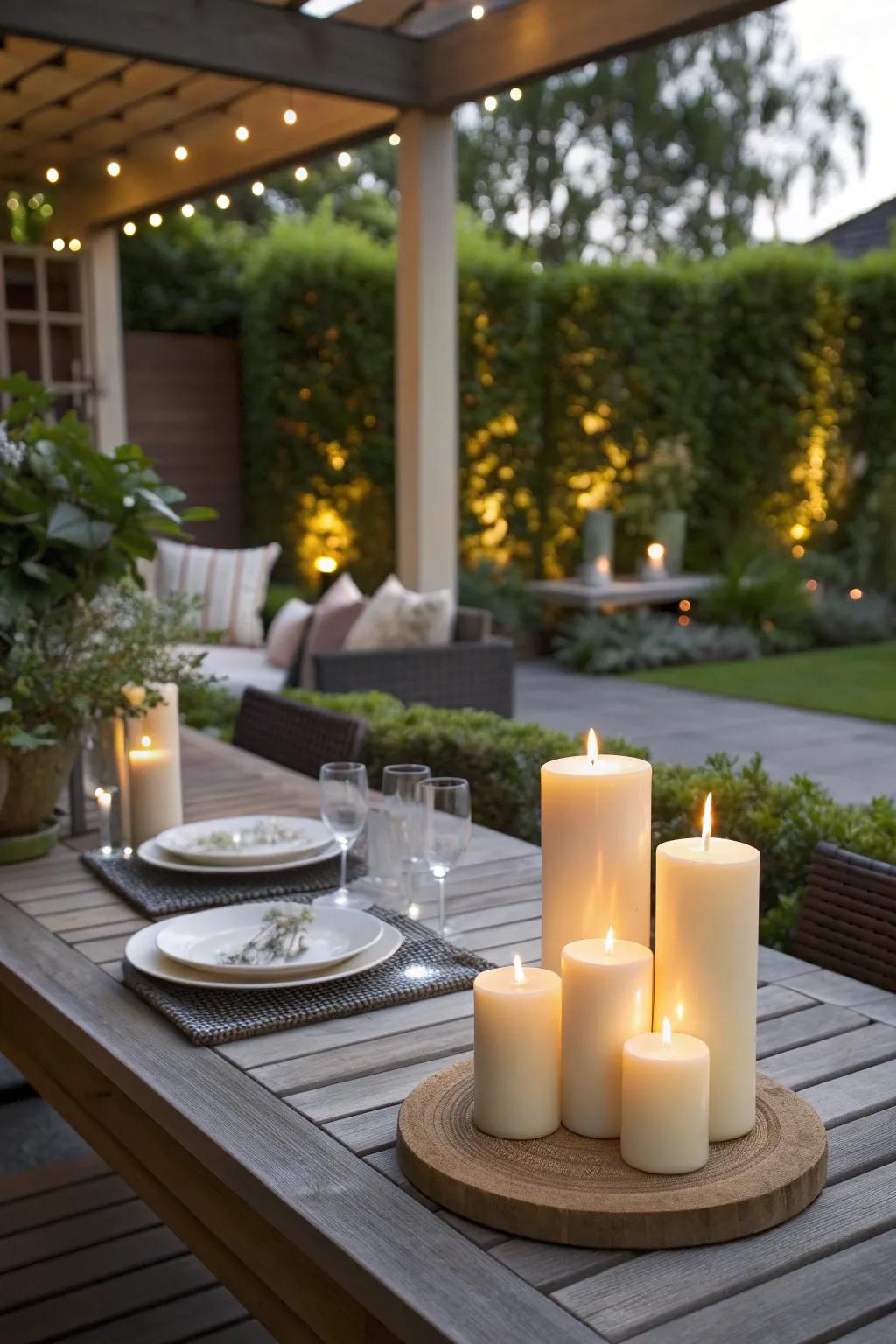 Citronella candles provide ambiance and keep pesky bugs at bay.