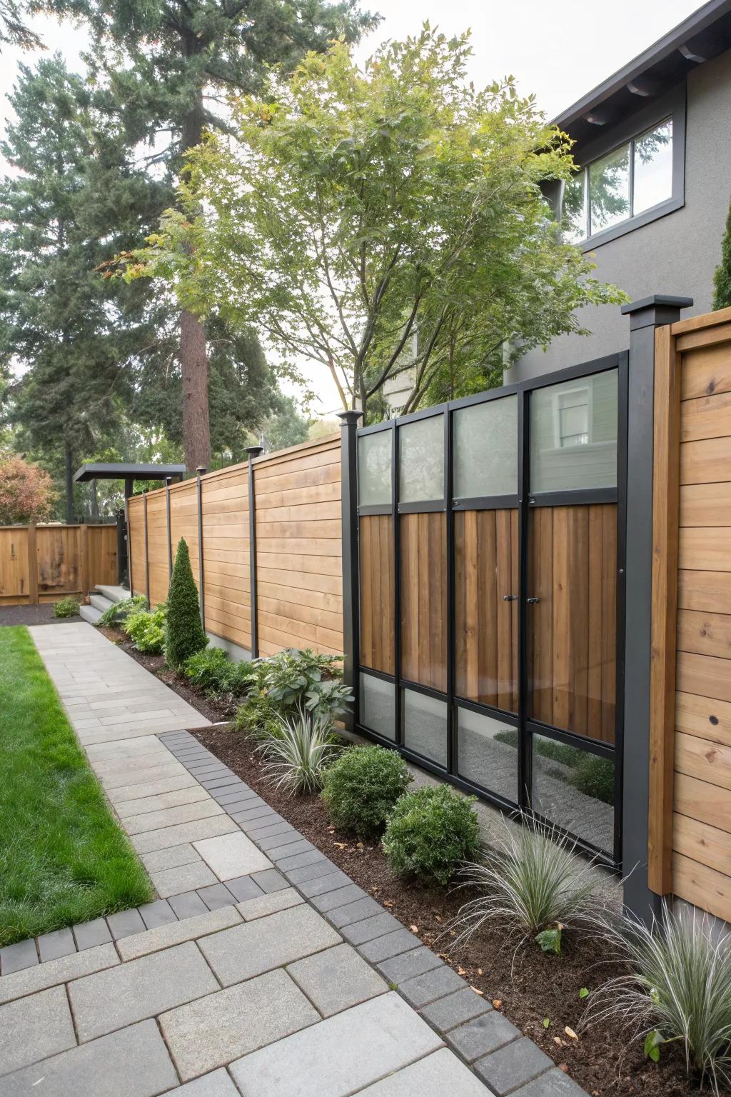 Mixed materials create personalized and stylish privacy fences.