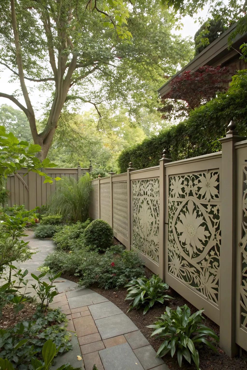 Privacy fences with cut-out designs blend seclusion with style.