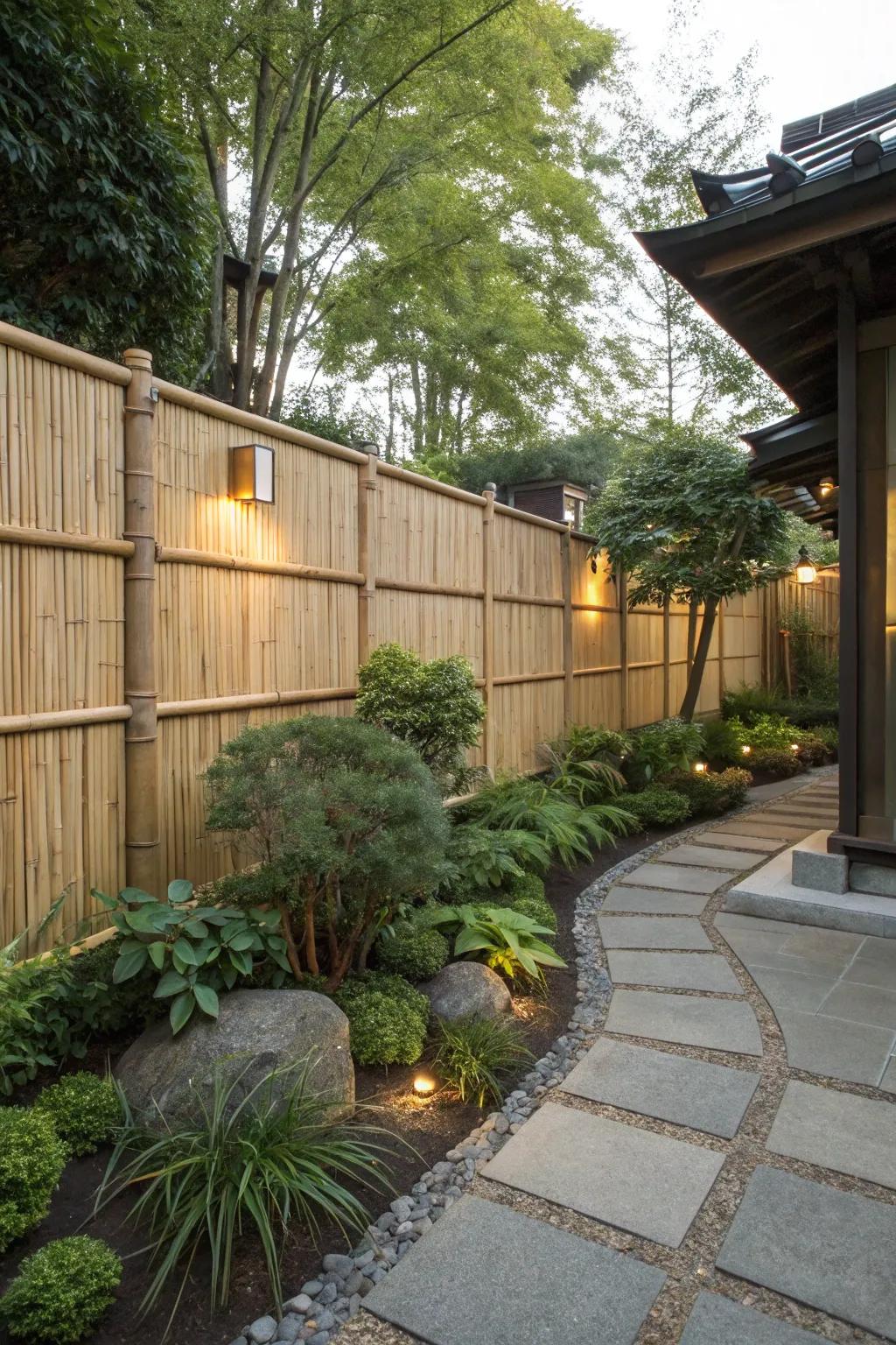 Bamboo fences offer an exotic and serene retreat.