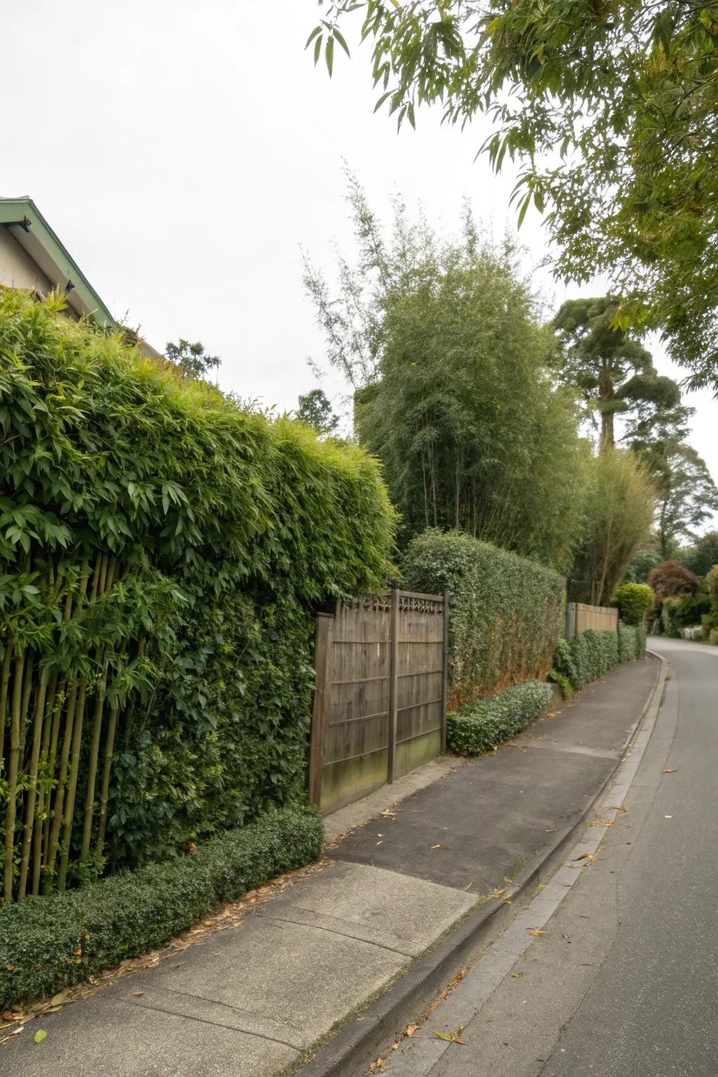 A natural living fence providing privacy and beauty on a corner lot.