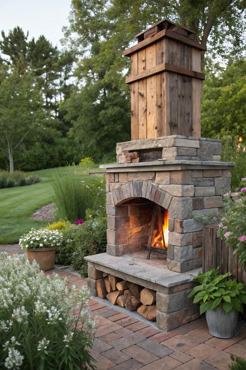 An eco-friendly corner fireplace made with sustainable materials.