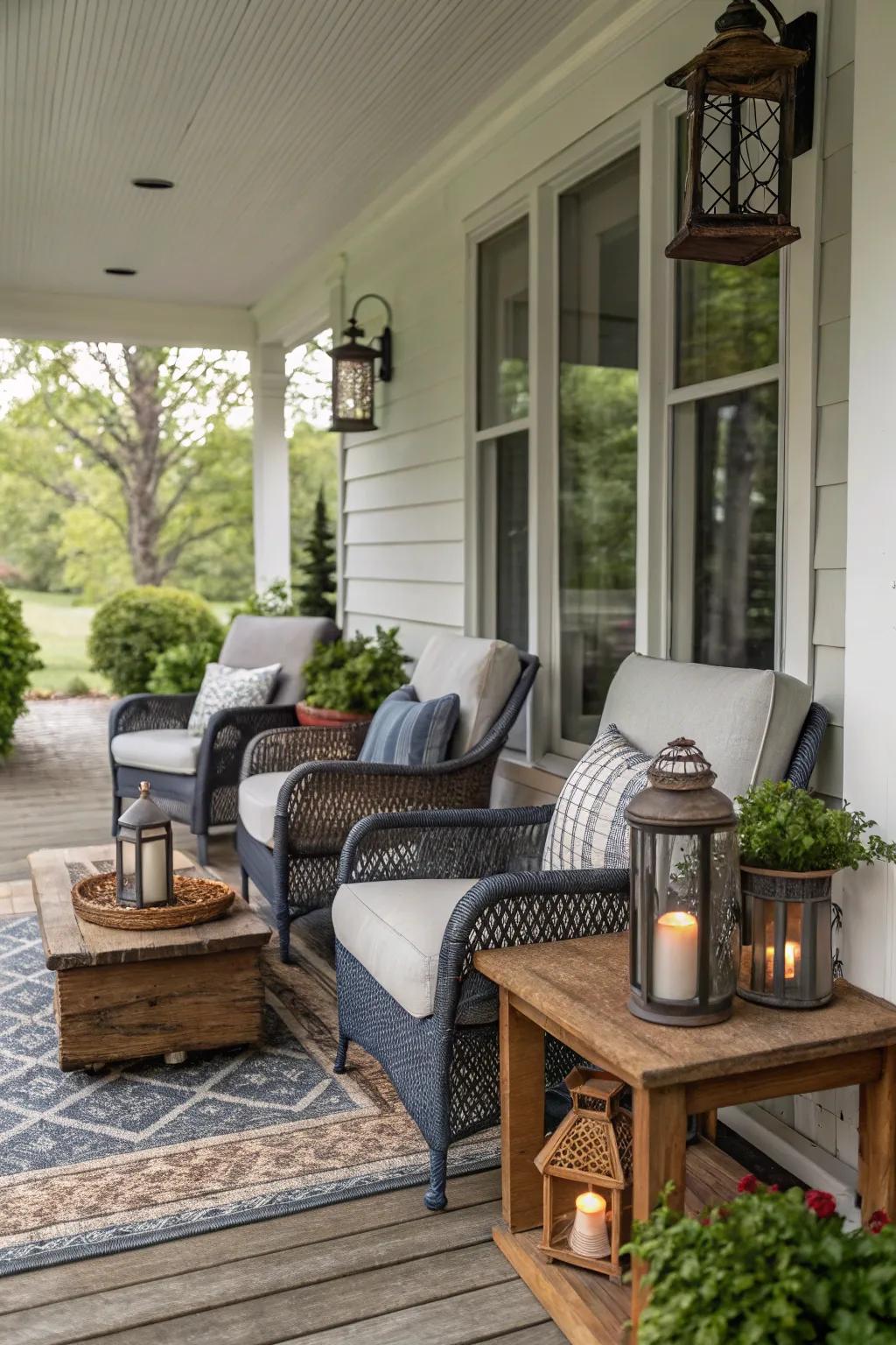 Blending modern and traditional styles on a corner porch.