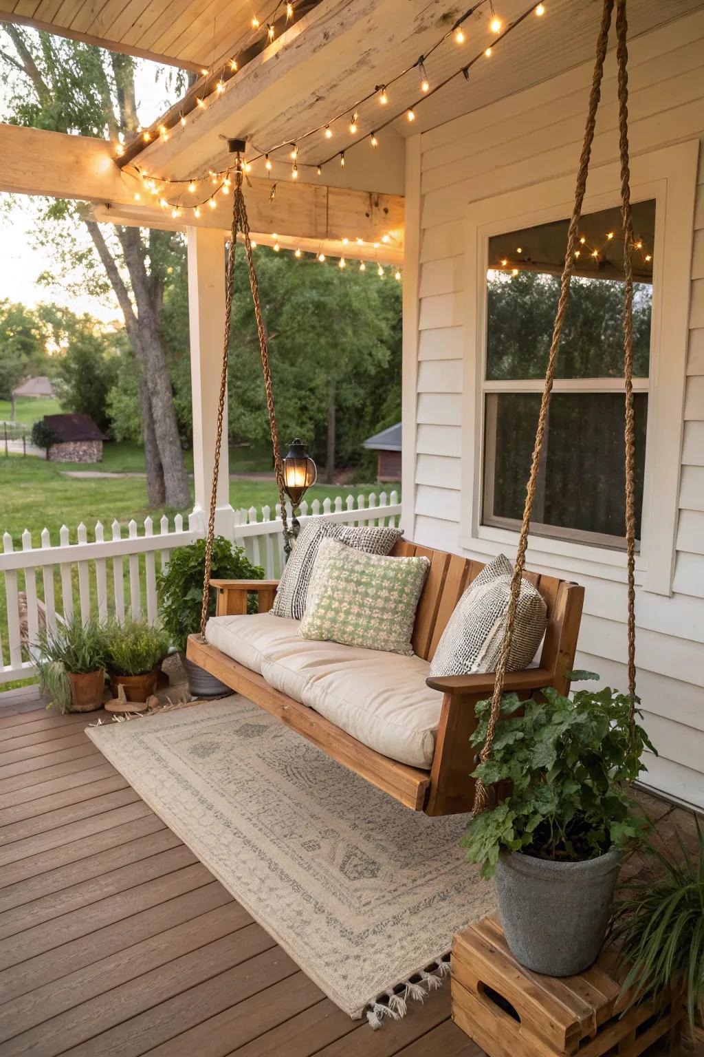 Swing seats provide a delightful spot for relaxation.