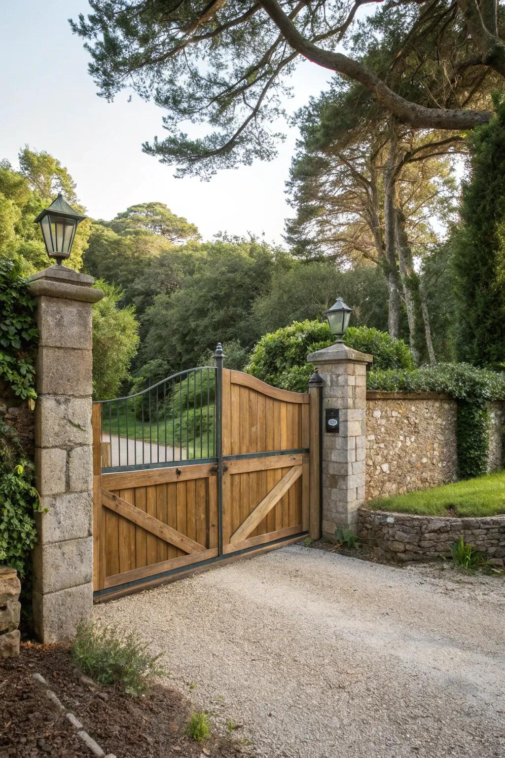 A gate showcasing a harmonious mix of materials.