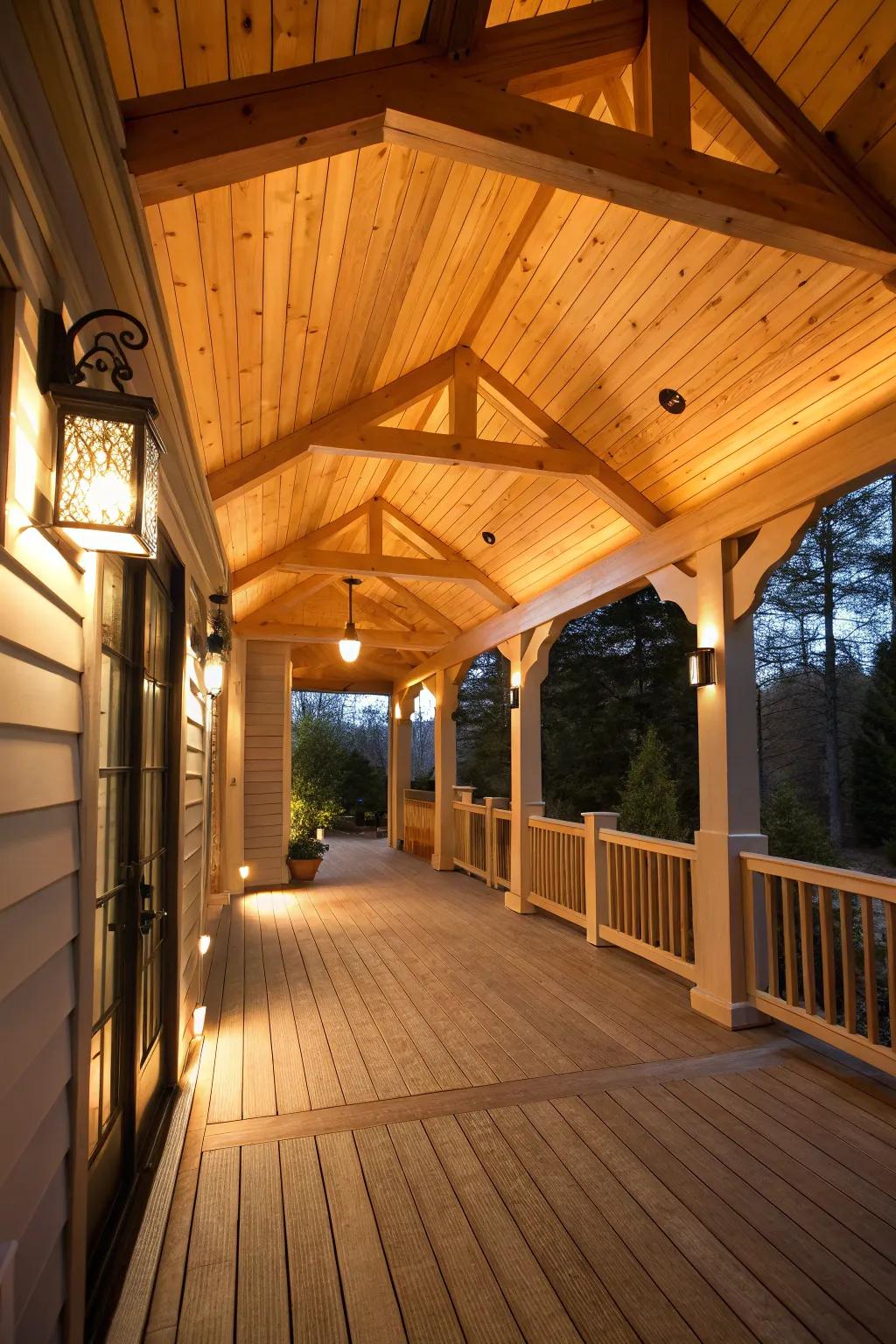 Wood ceilings and beams glow beautifully with the right lighting.