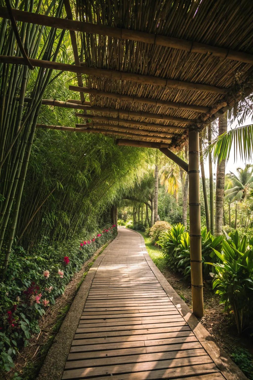 Bamboo brings an eco-friendly touch to this covered walkway.