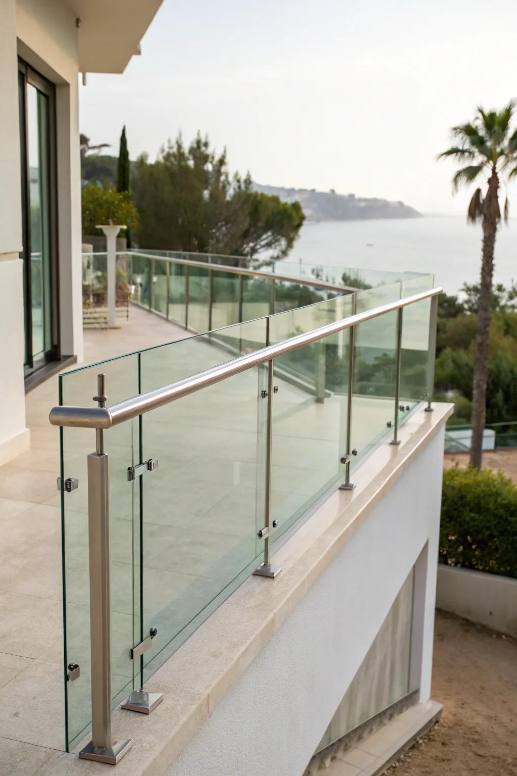 Minimalist glass panels offer unobstructed views in craftsman railings.