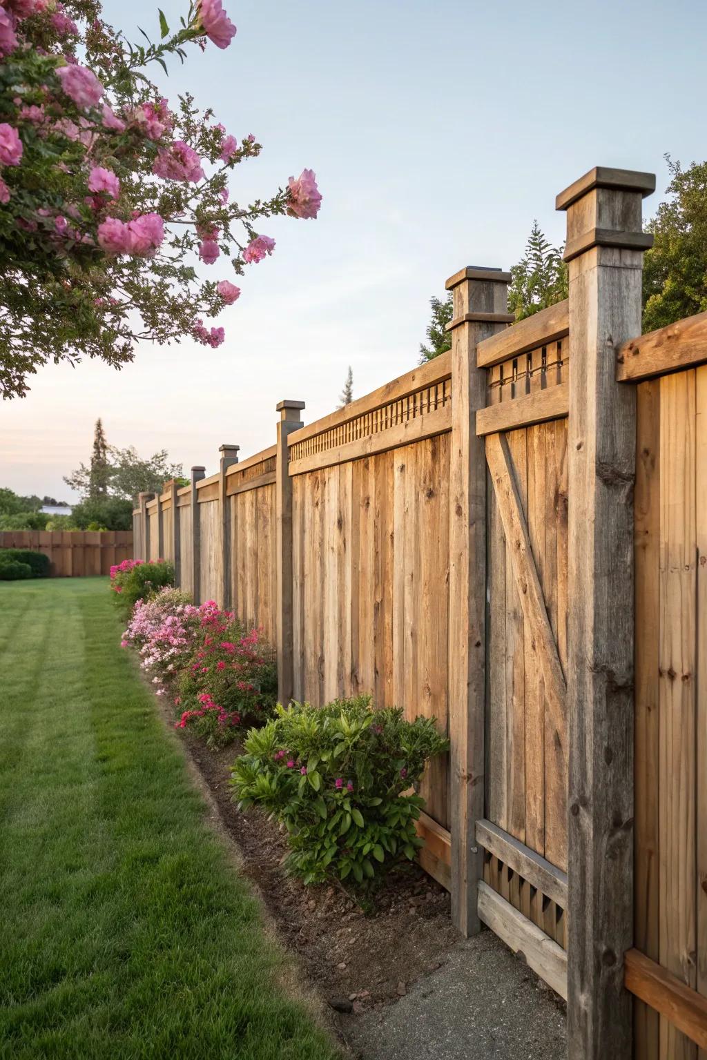 Reclaimed wood brings a rustic charm and a story to the craftsman fence.