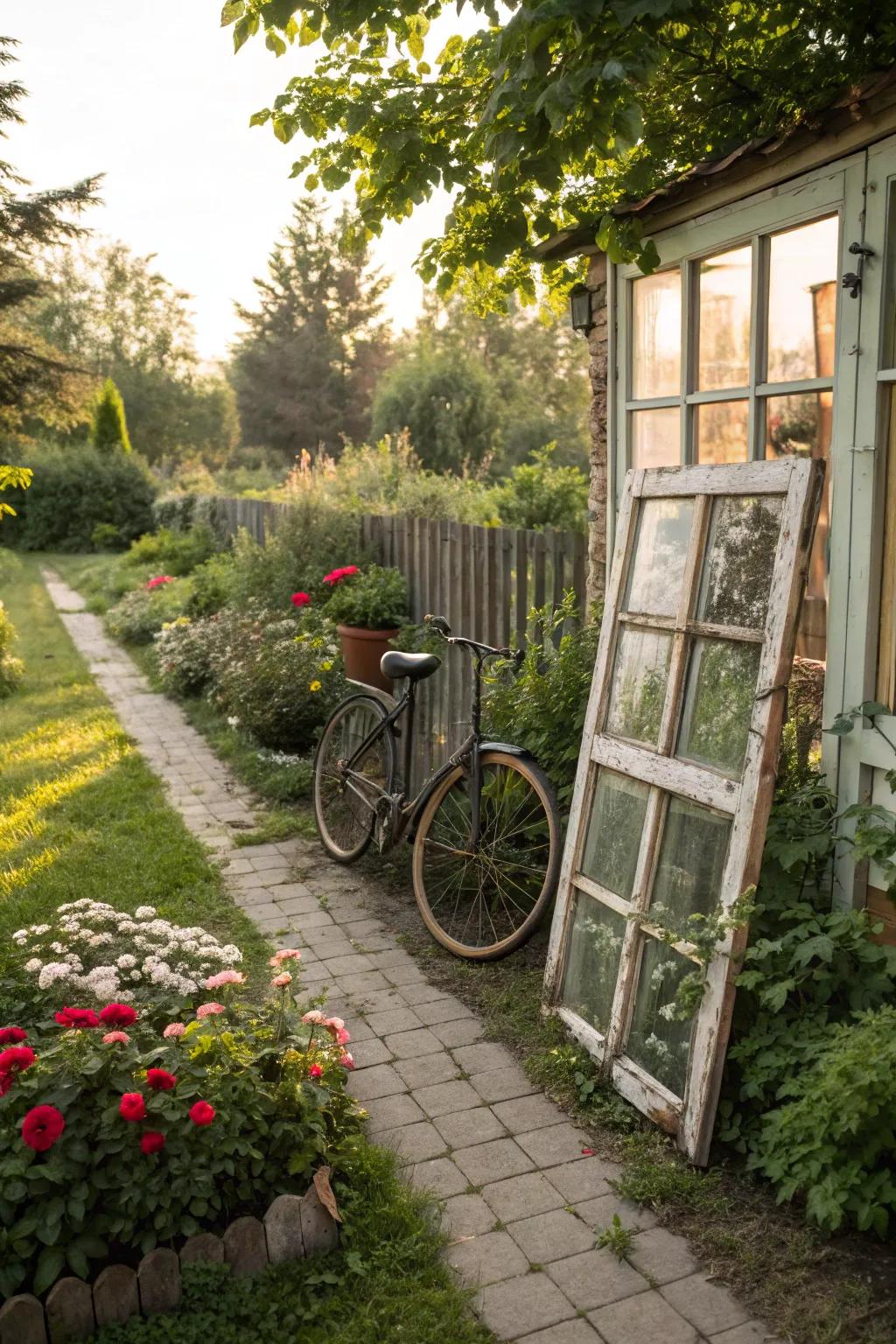 Add charm with vintage finds repurposed as garden decor.