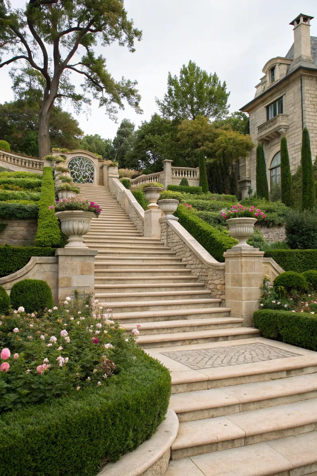Elevated steps make a dramatic entrance.