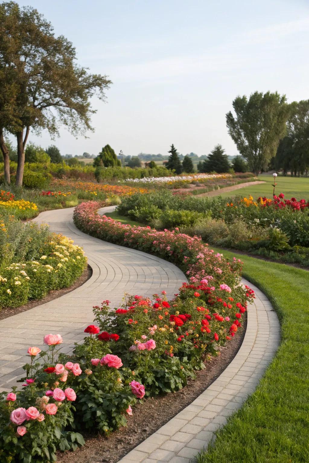 Curved pathways invite exploration in the garden.