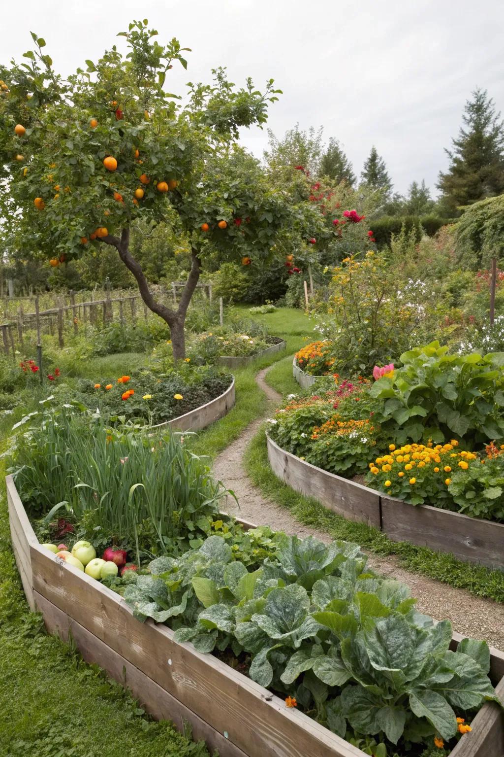 Curved vegetable beds can be both productive and beautiful.