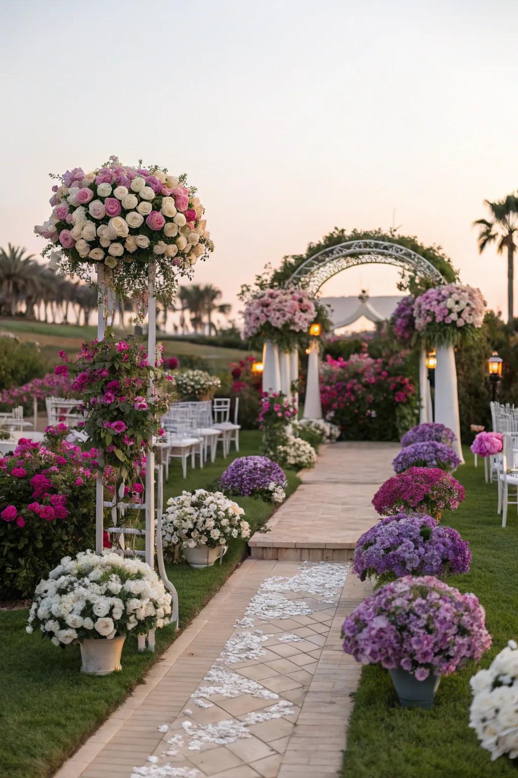A garden section dedicated to white blooms, perfect for wedding celebrations.