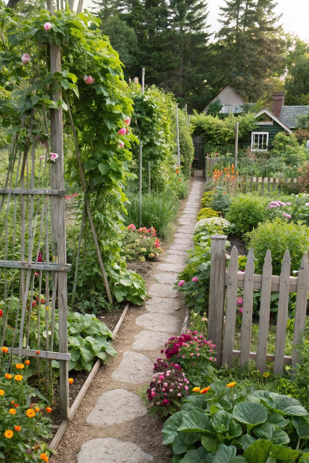 Fairy tale trellises add a magical touch to the garden.