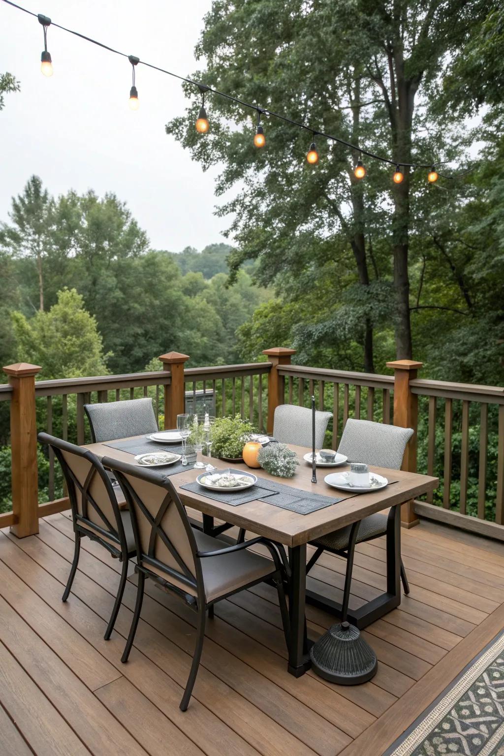A stylish dining set makes this deck perfect for outdoor meals.