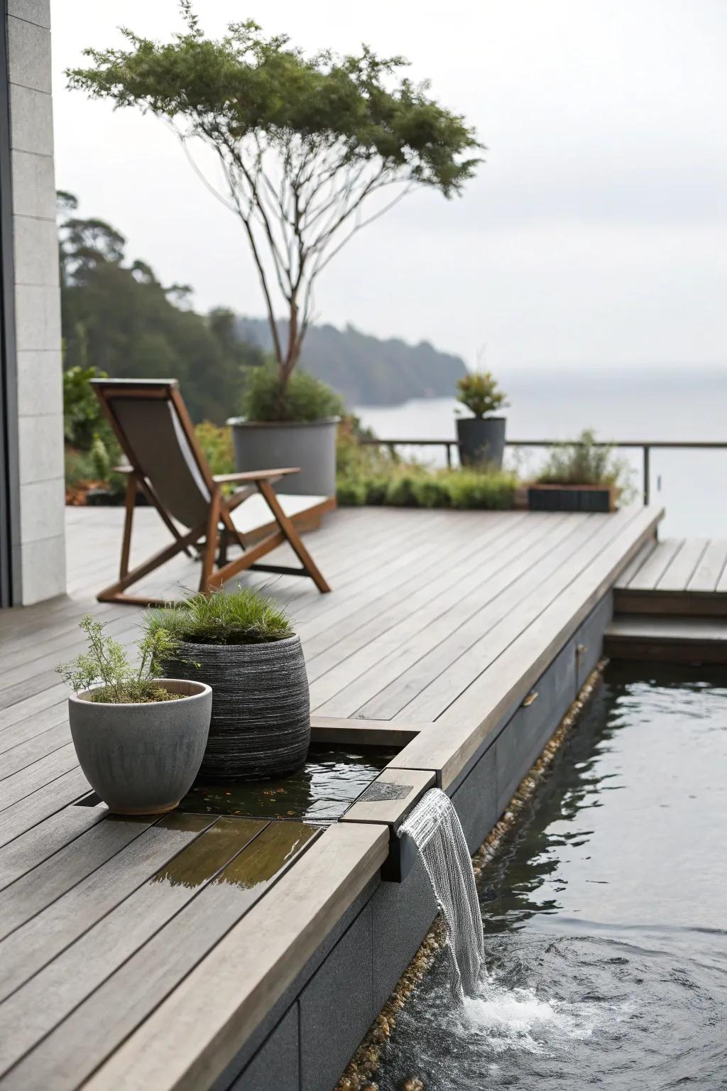A minimalist zen retreat on a deck, perfect for relaxation.