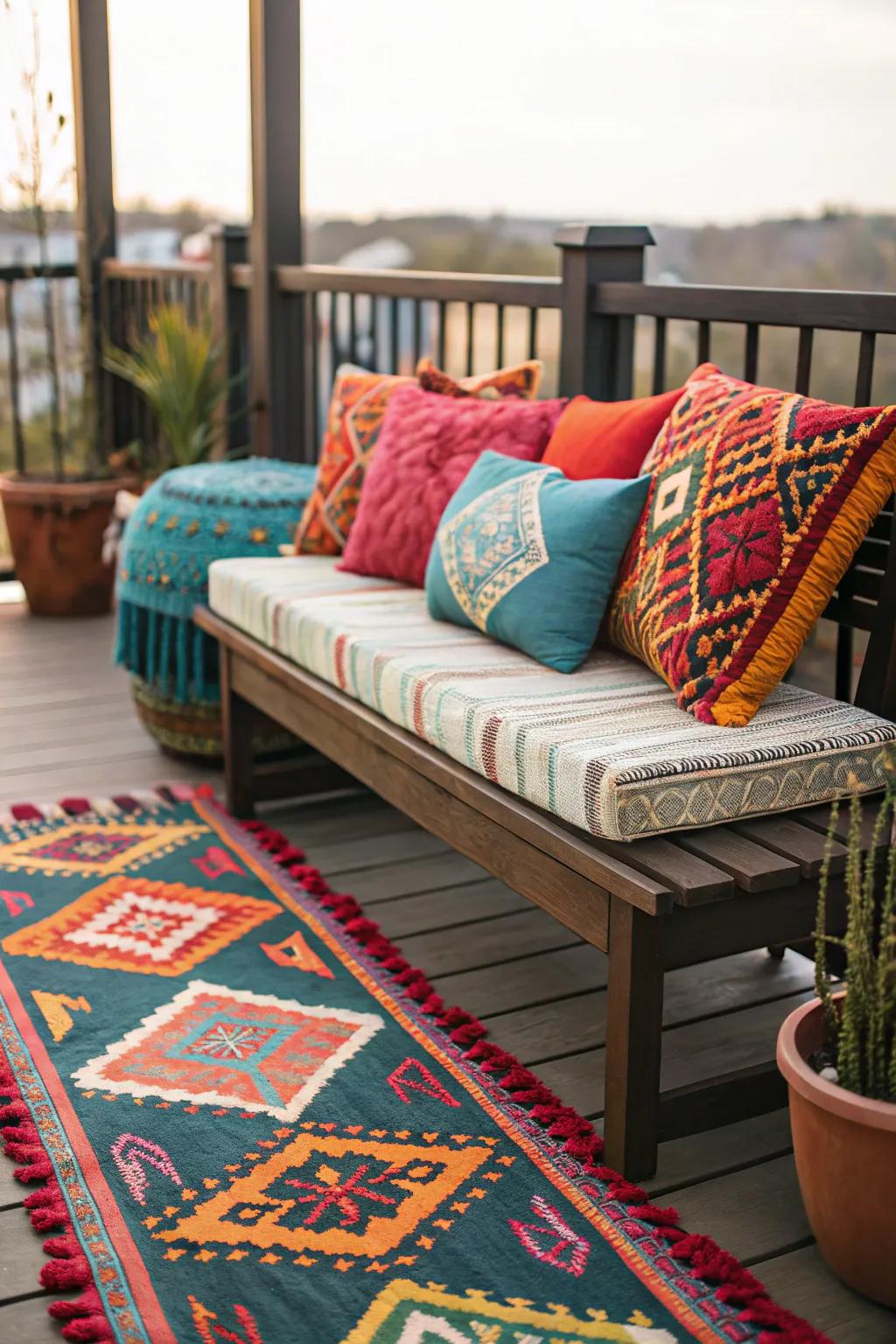Add personality to your deck with colorful cushions.