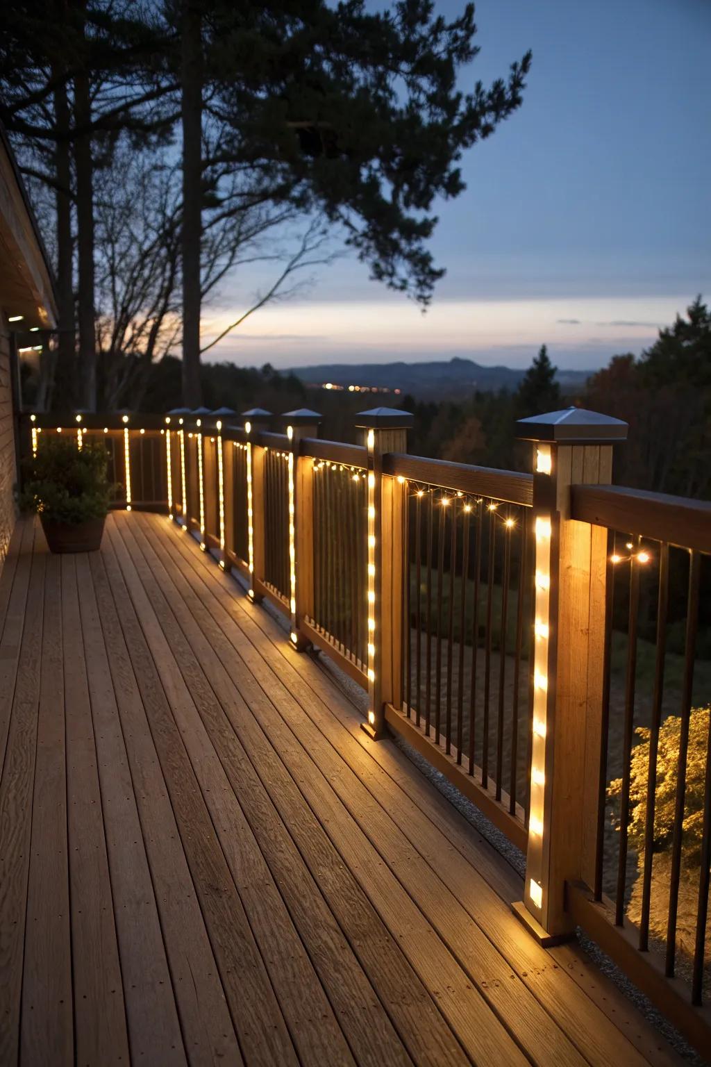 Integrated lighting enhances ambiance and safety on your deck.