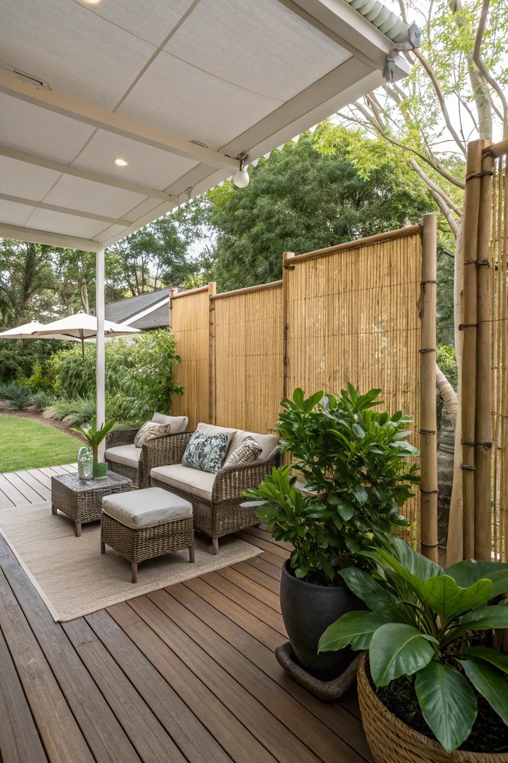 Privacy screens offer a stylish way to create a secluded space on a side deck.
