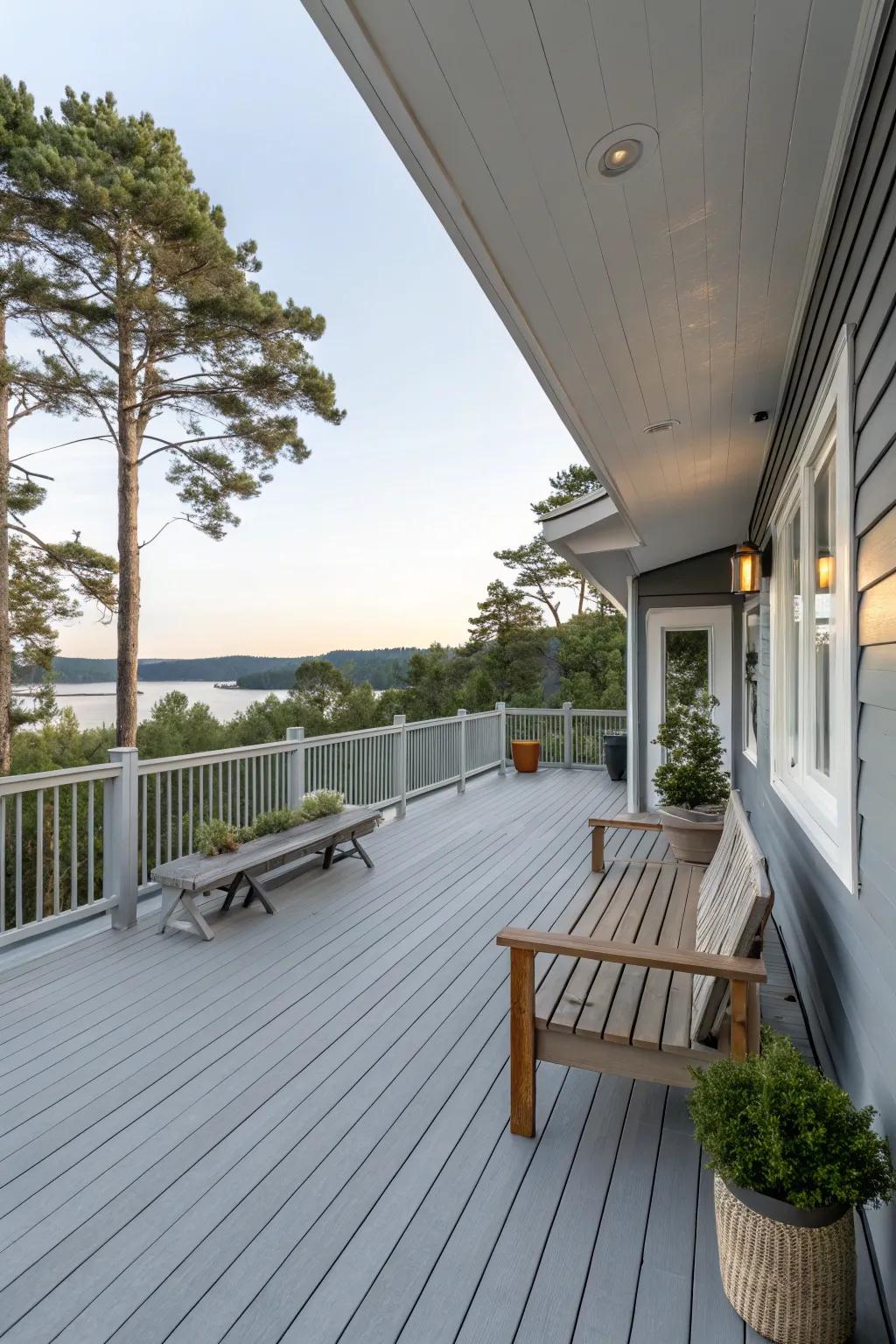 A serene deck painted in whale gray, perfect for relaxation.